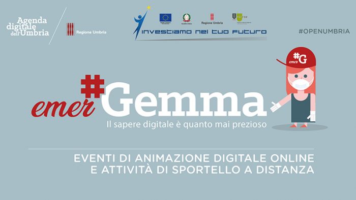 GEMMA project banner with cartoon character wearing a mask and text in Italian