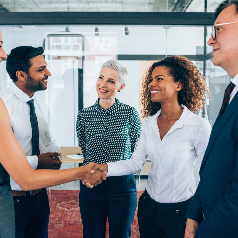 SMALEI Webinar 5: Partnerships - people shaking hands and smiling