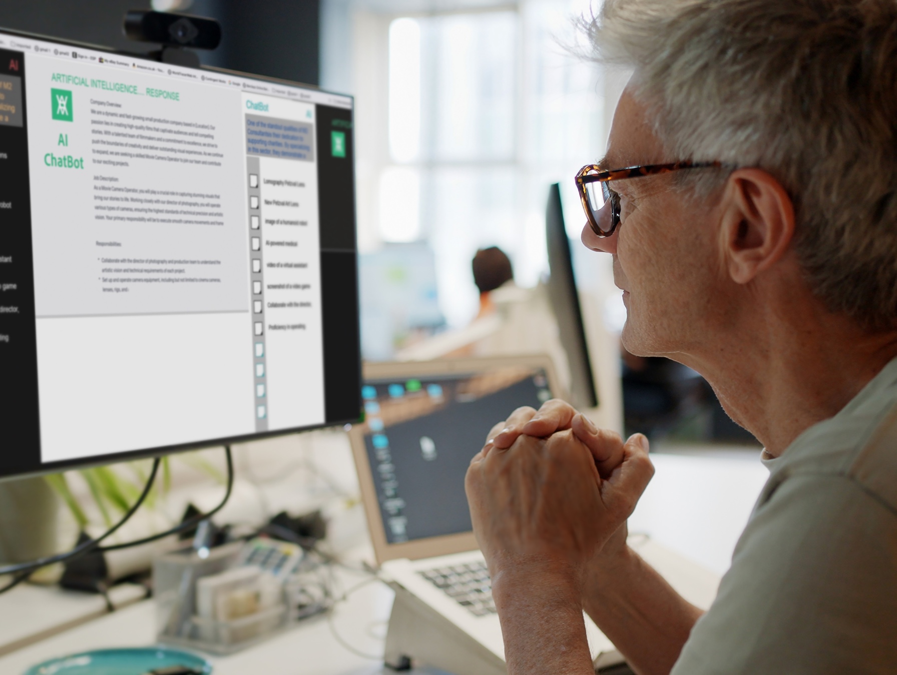 Older person using AI in a computer